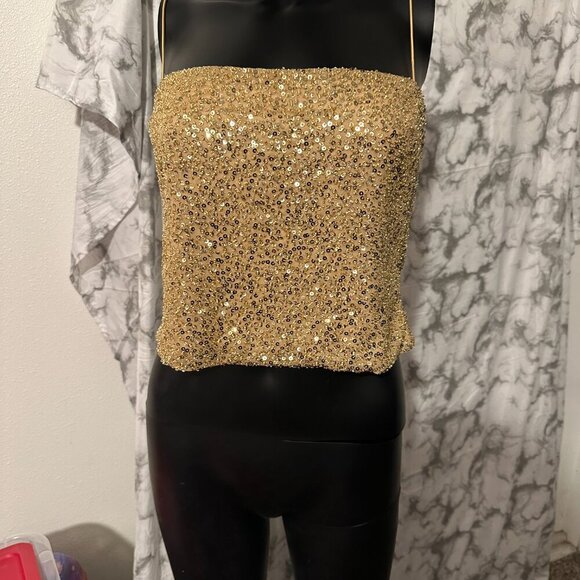Oh Polly "Meissa" Embellished Sequin Bustier Top – Gold – Size 8 – NWT ✨ - Picture 2 of 12